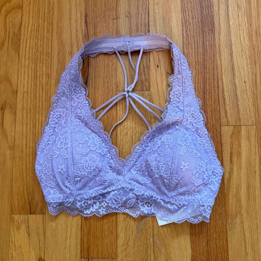 Hollister Floral Lace Halter Bralette in Light Purple